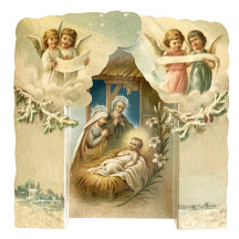 3D Standing Angels and Nativity Scene Christmas Card